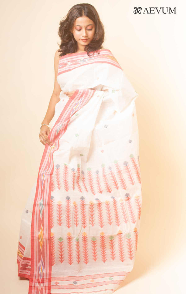 Pure Cotton Sambalpuri Border Handwoven Jamdani Saree - 17733 - AEVUM