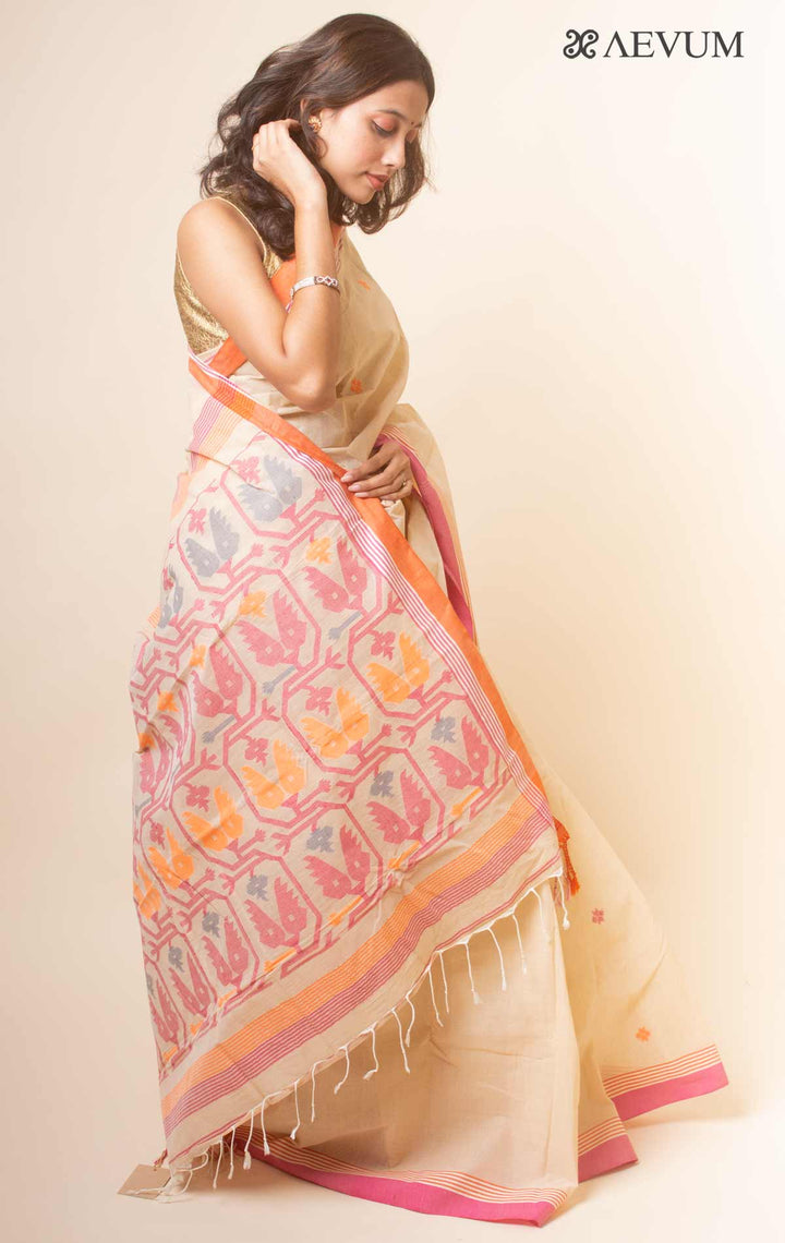Pure Cotton Handloom Jamdani Saree - 17734 Saree AEVUM