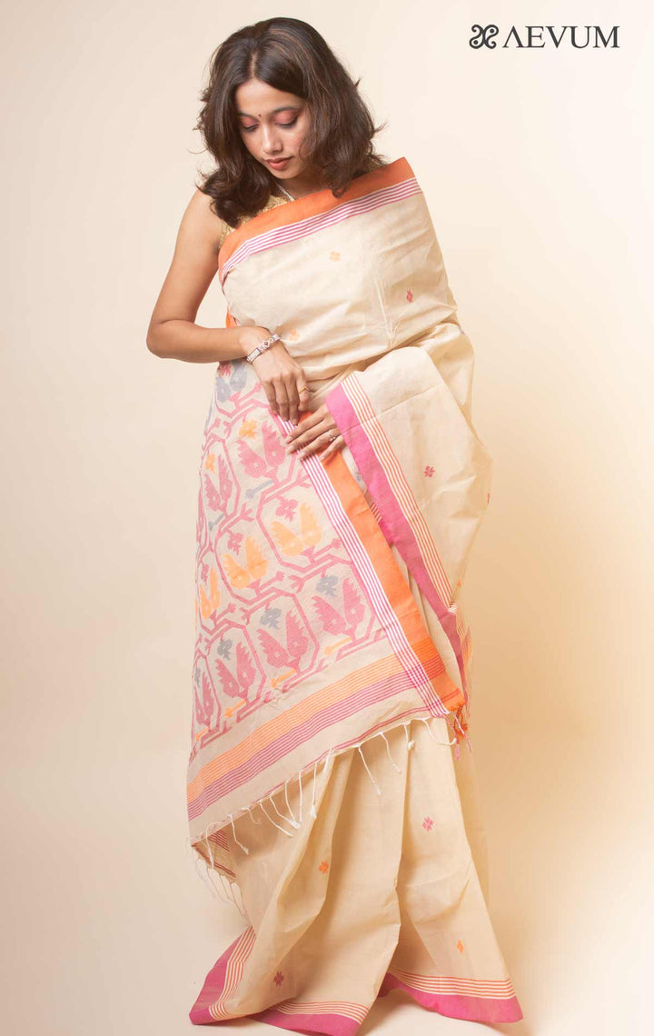 Pure Cotton Handloom Jamdani Saree - 17734 Saree AEVUM