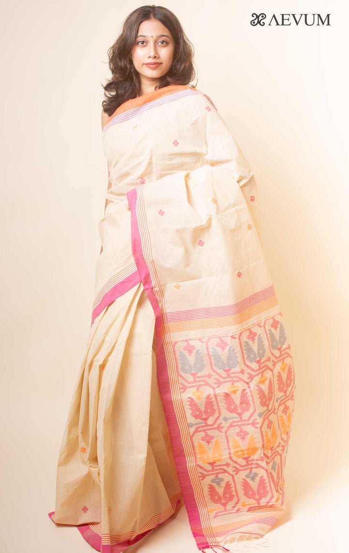 Pure Cotton Handloom Jamdani Saree - 17734 Saree AEVUM