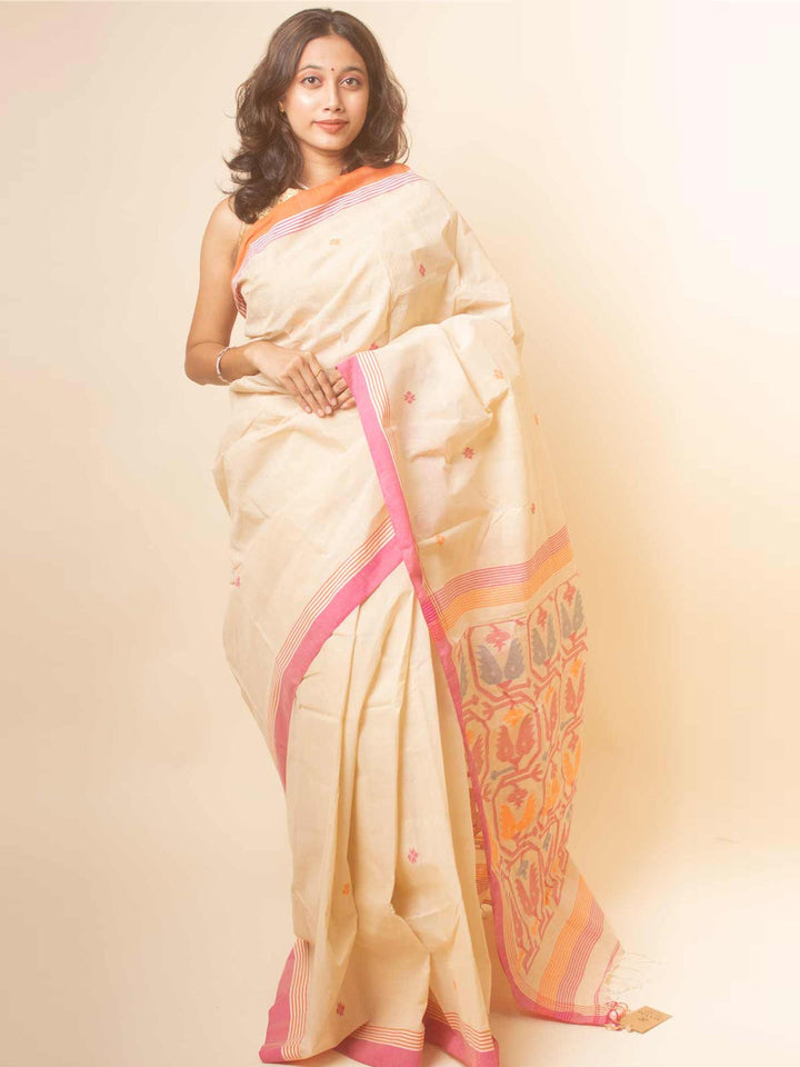 Pure Cotton Handloom Jamdani Saree - 17734 Saree AEVUM