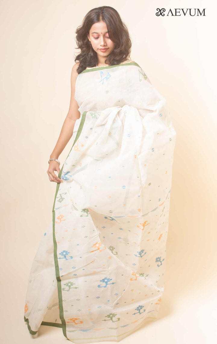 Pure Cotton Handloom  Jamdani Saree - 17736 - AEVUM