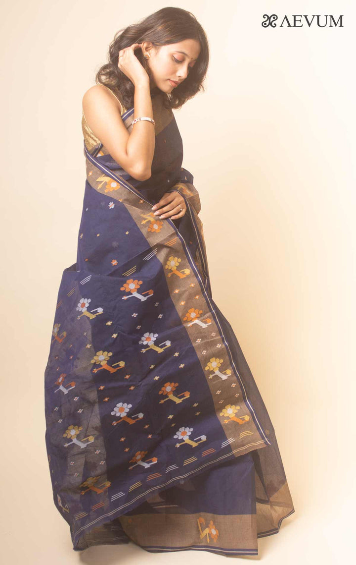 Pure Cotton Handloom Jamdani Saree - 17737 Saree AEVUM