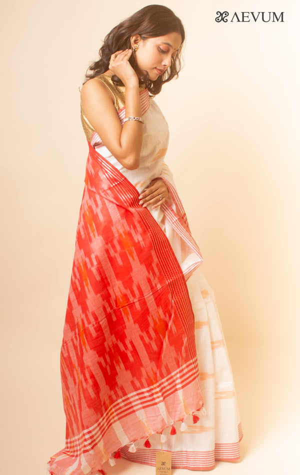 Semi Linen Ikkat Saree With Blouse Piece - 17813 - AEVUM