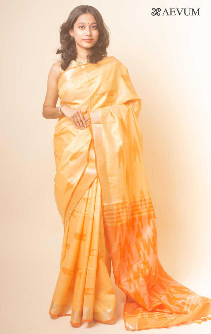 Semi Linen Ikkat Saree With Blouse Piece - 17815 Saree Tausif   