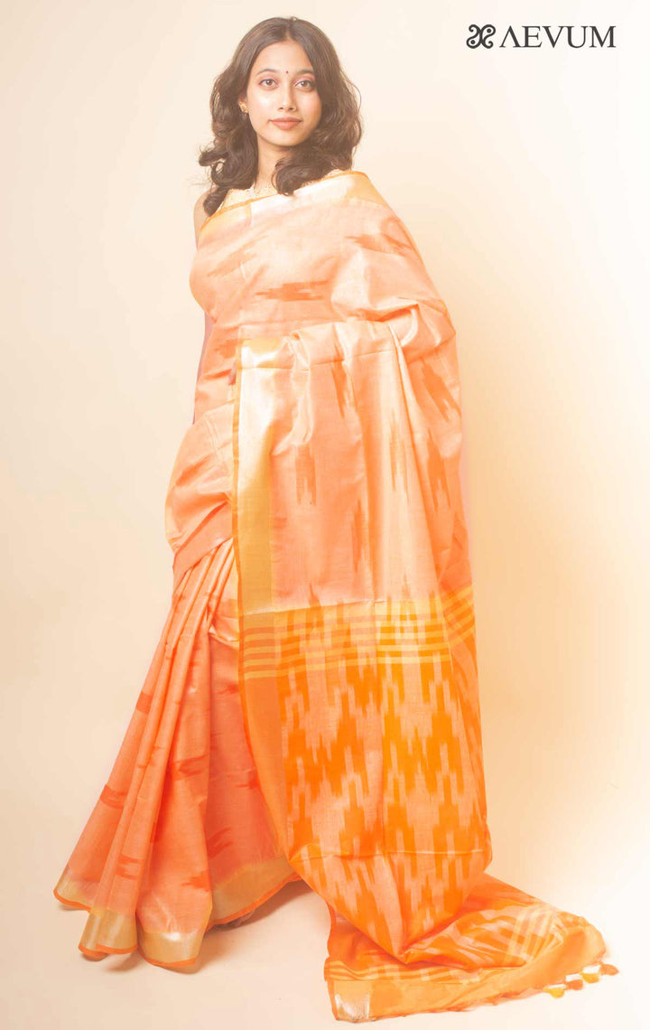 Semi Linen Ikkat Saree With Blouse Piece - 19984 Saree Tausif   