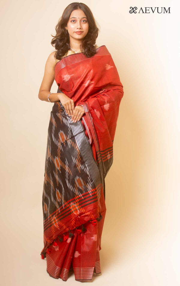 Semi Linen Ikkat Saree With Blouse Piece - 17817 - AEVUM