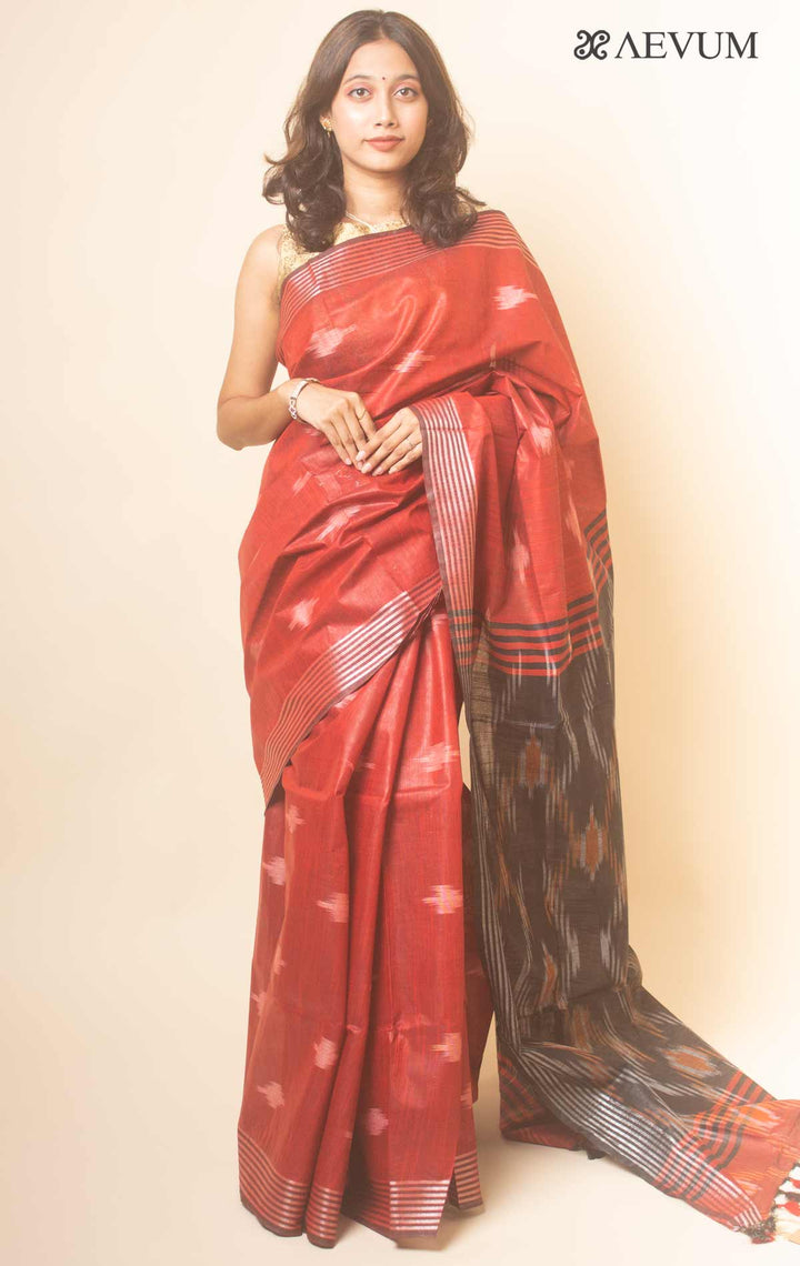 Semi Linen Ikkat Saree With Blouse Piece - 17817 Saree AEVUM   