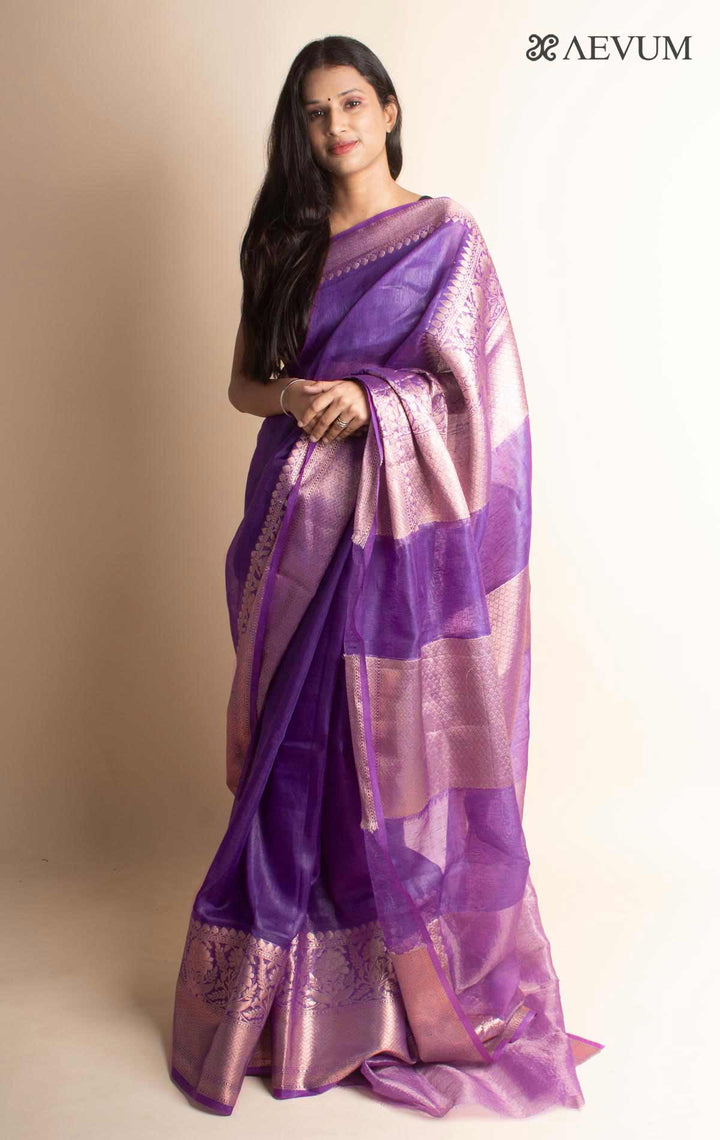 Silk Linen Banarasi Handloom Saree with Silk Mark - 17830 - AEVUM