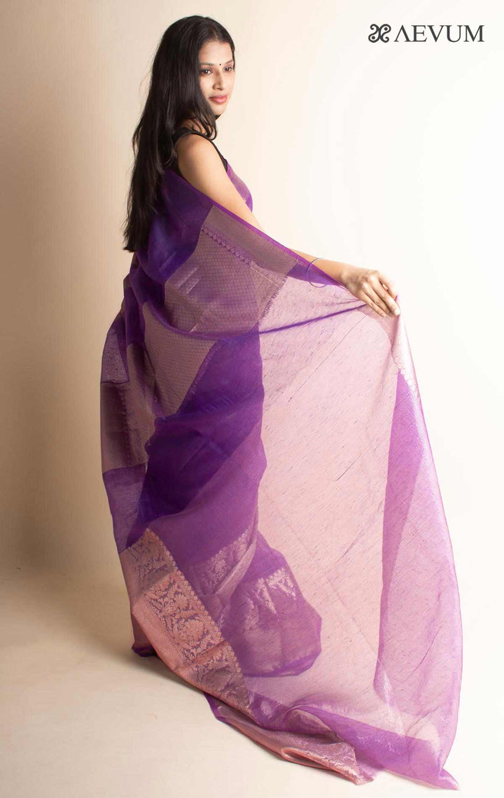 Silk Linen Banarasi Handloom Saree with Silk Mark - 17830 - AEVUM