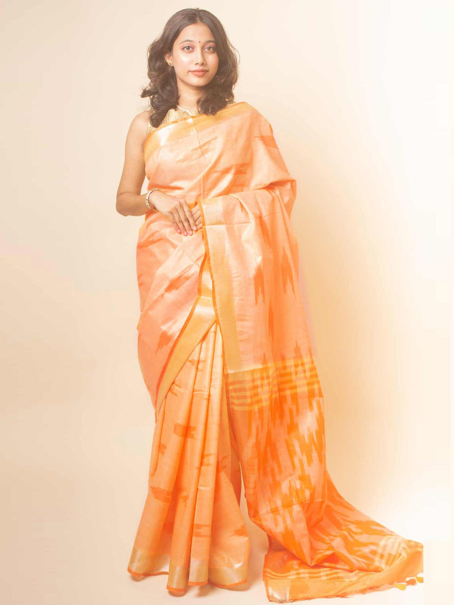Semi Linen Ikkat Saree With Blouse Piece - 19984 Saree AEVUM