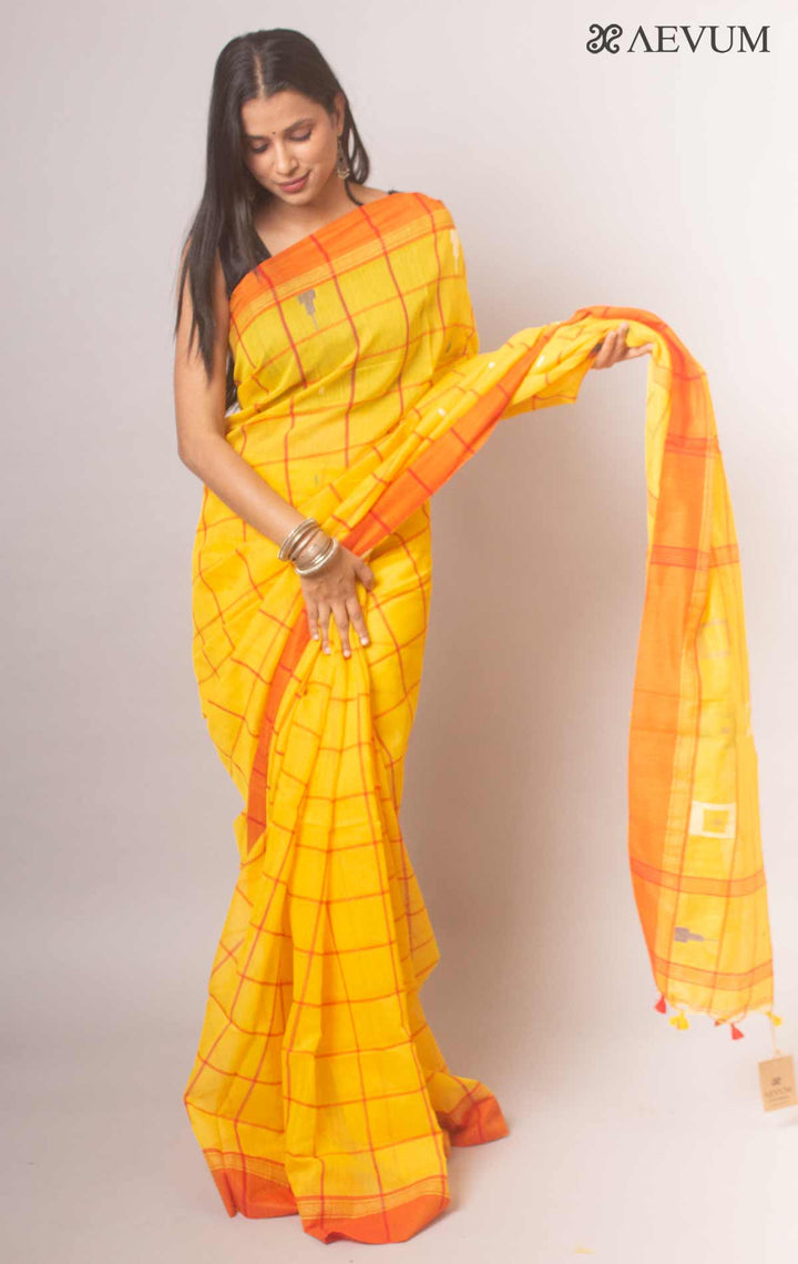 Cotton Silk Jamdani with Contemporary Checks - 18670 Saree Riya's Collection   