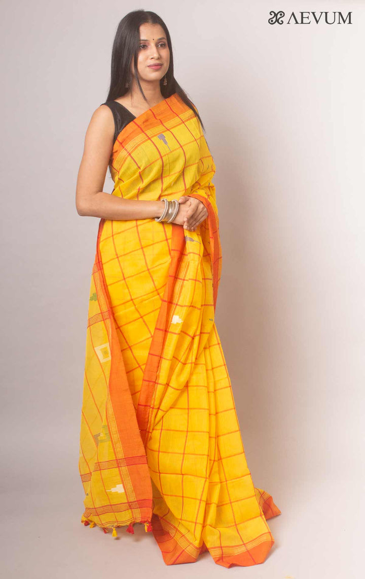 Cotton Silk Jamdani with Contemporary Checks - 18670 Saree Riya's Collection   