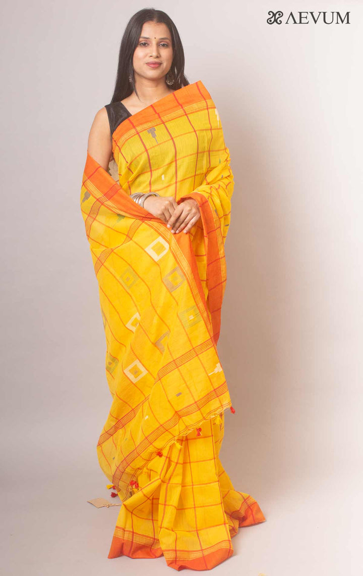 Cotton Silk Jamdani with Contemporary Checks - 18670 Saree Riya's Collection   