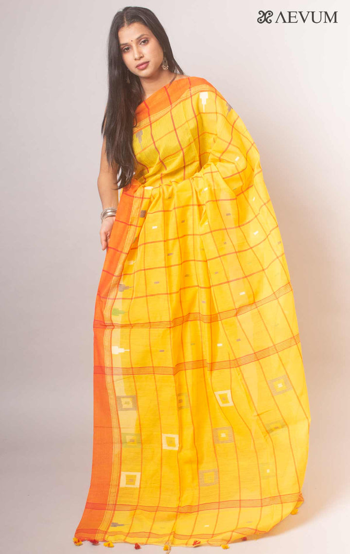 Cotton Silk Jamdani with Contemporary Checks - 18670 Saree Riya's Collection   