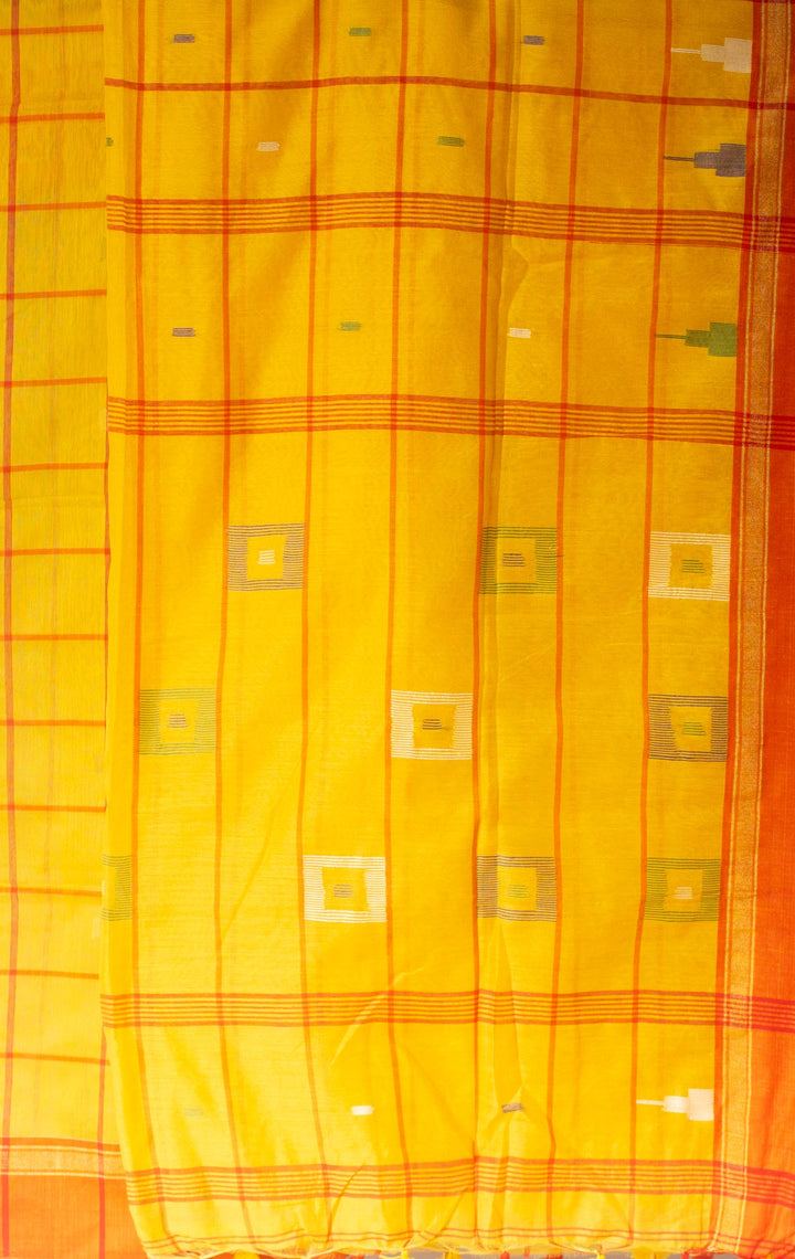 Cotton Silk Jamdani with Contemporary Checks - 18670 Saree Riya's Collection   