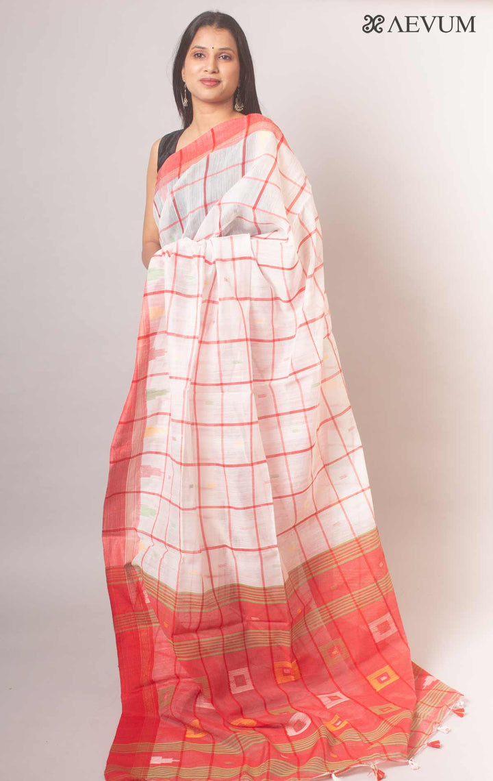 Cotton Silk Jamdani with Contemporary Checks - 18674 Saree Riya's Collection   