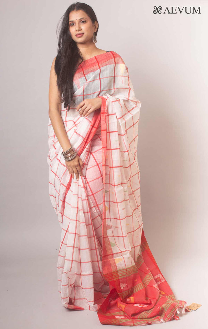 Cotton Silk Jamdani with Contemporary Checks - 18674 Saree Riya's Collection   