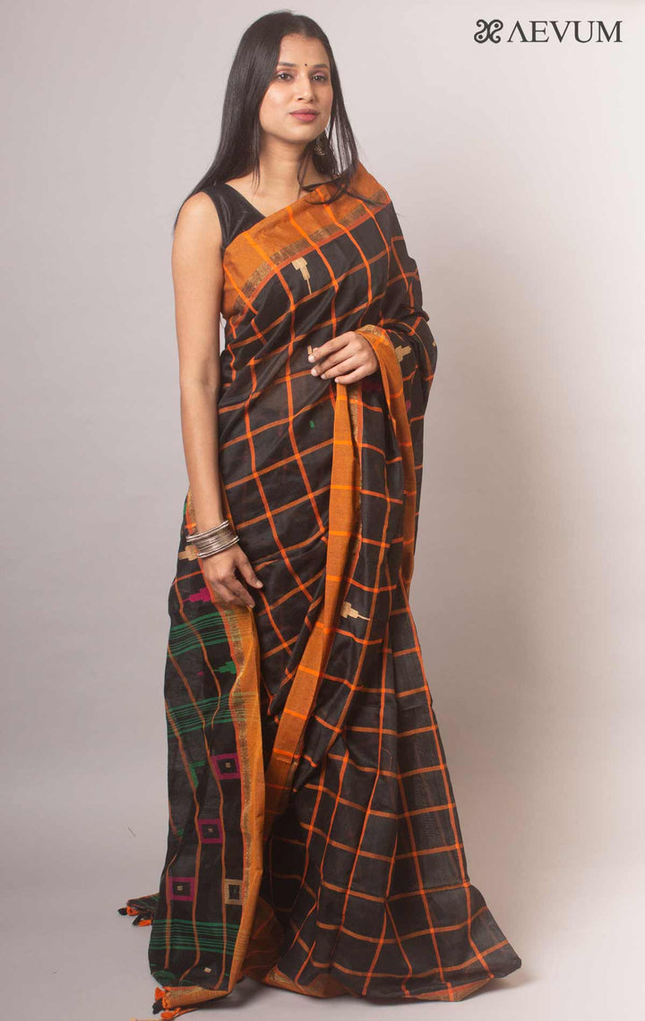 Cotton Silk Jamdani with Contemporary Checks - 18676 Saree Riya's Collection   