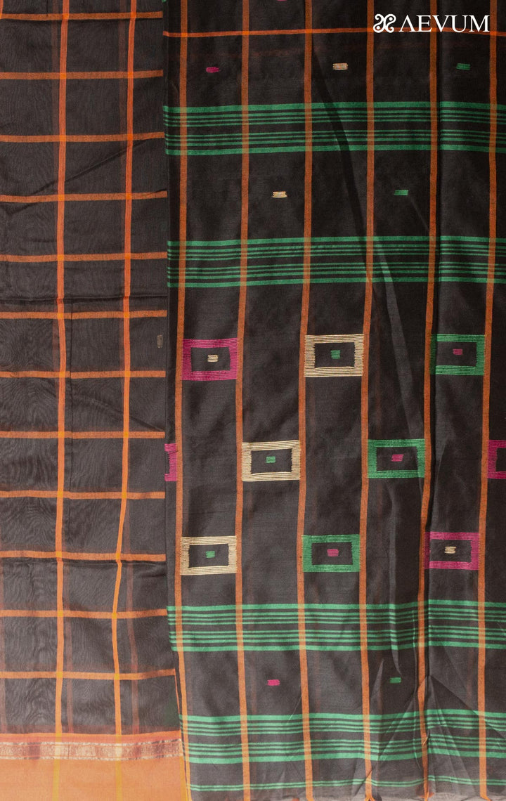 Cotton Silk Jamdani with Contemporary Checks - 18676 Saree AEVUM   