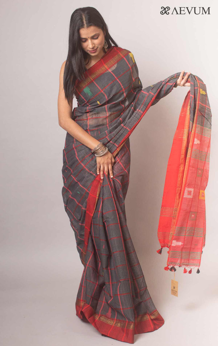 Cotton Silk Jamdani with Contemporary Checks - 18678 Saree Riya's Collection   