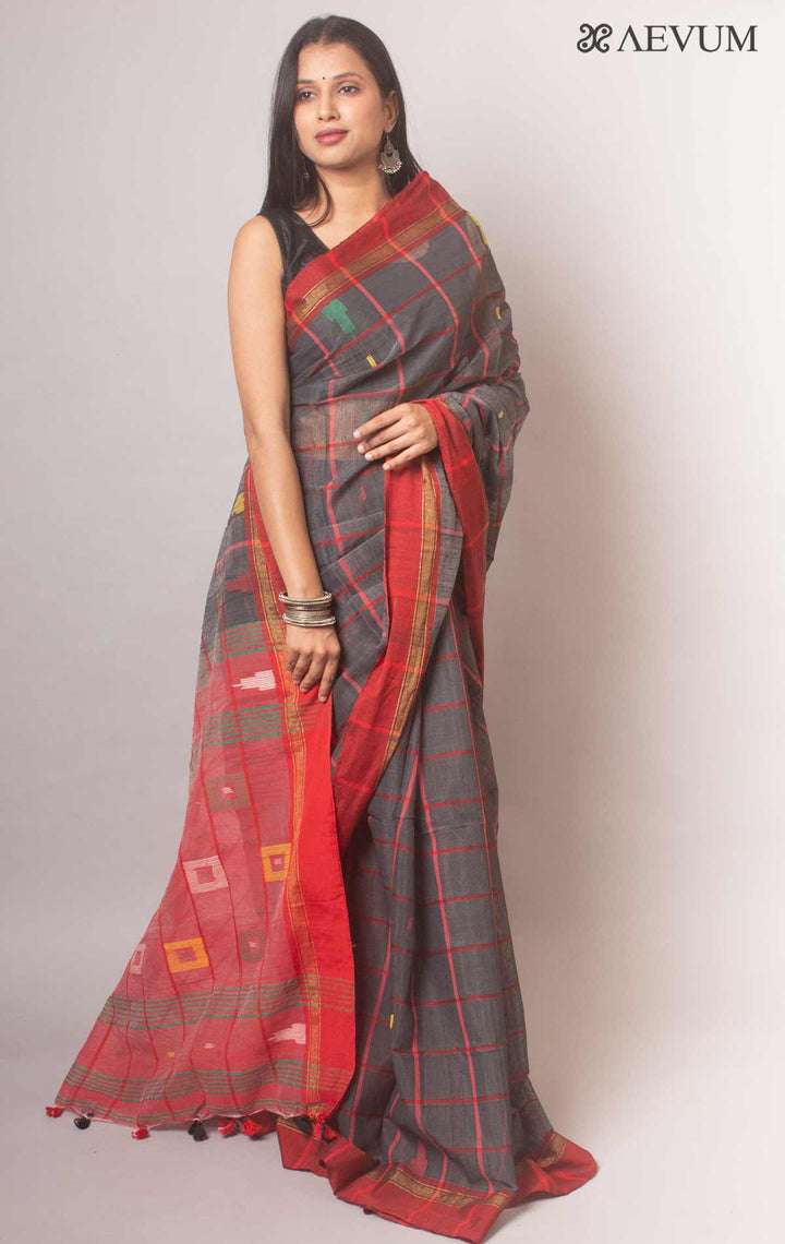 Cotton Silk Jamdani with Contemporary Checks - 18678 Saree Riya's Collection   