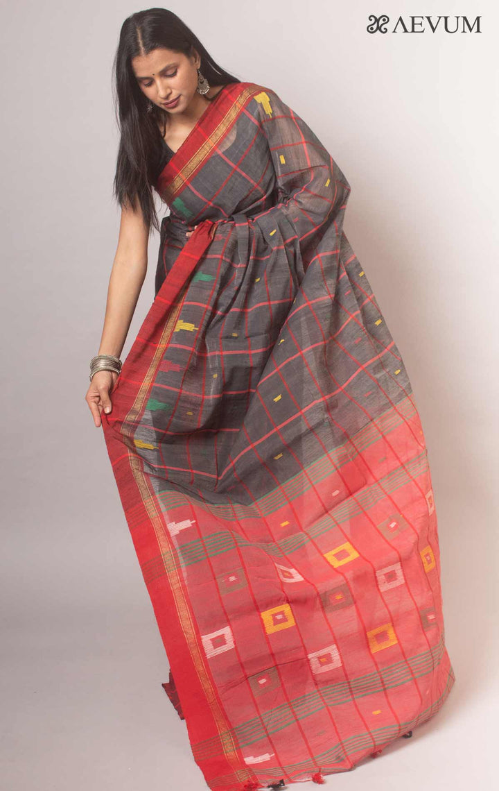 Cotton Silk Jamdani with Contemporary Checks - 18678 Saree Riya's Collection   