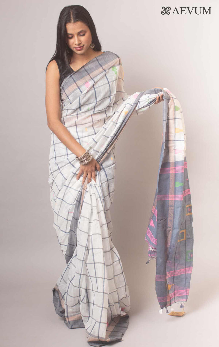 Cotton Silk Jamdani with Contemporary Checks - 18680 Saree Riya's Collection   