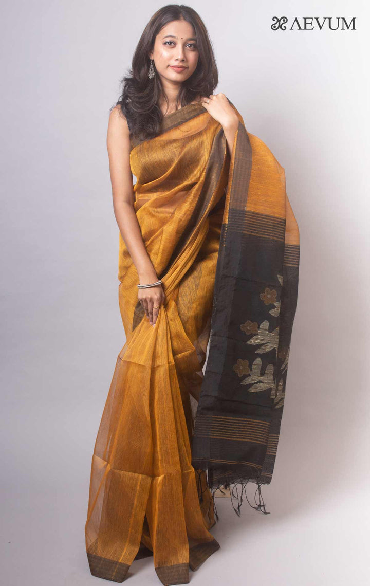 Silk Linen Saree with Blouse Piece -19208 - AEVUM