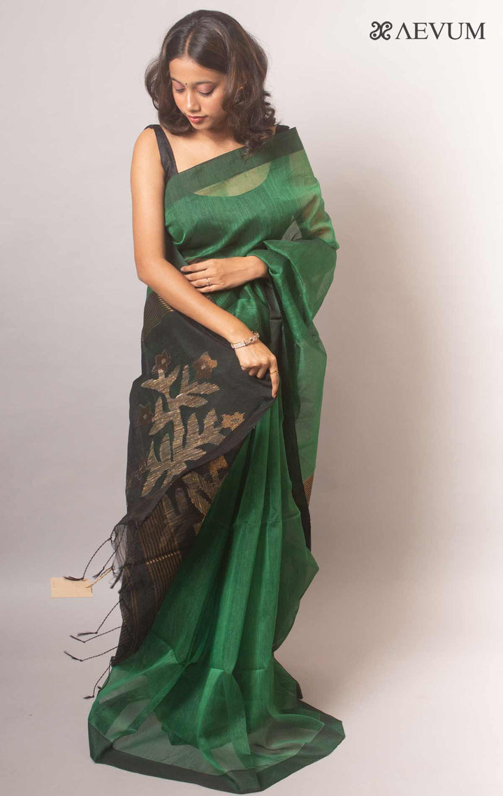 Silk Linen Saree with Blouse Piece -19210 - AEVUM