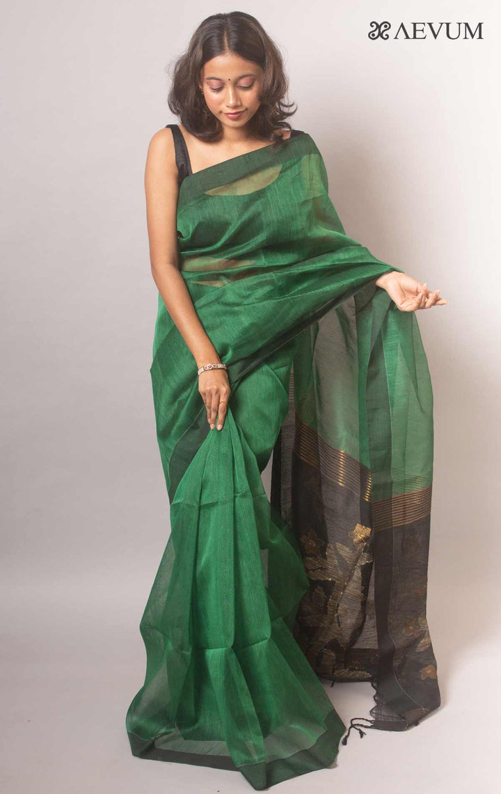 Silk Linen Saree with Blouse Piece -19210 Saree Riya's Collection   