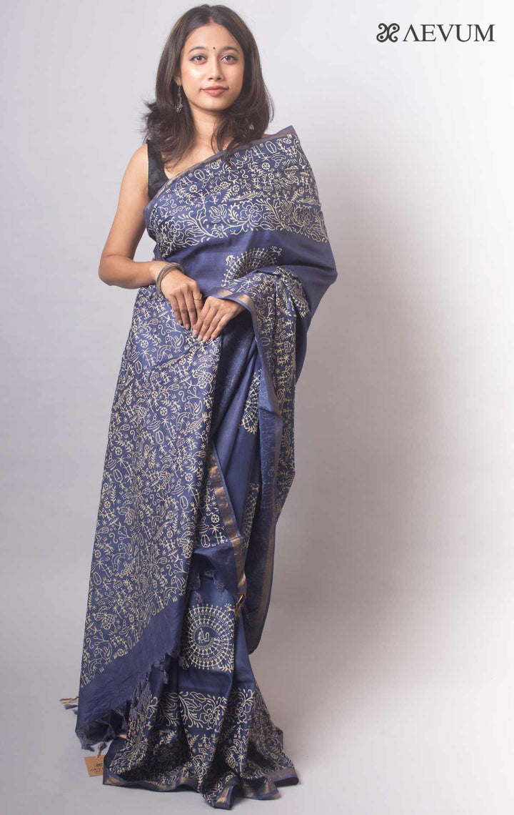 Katan Madhubani Silk Saree with Blouse Piece - 19343 - AEVUM