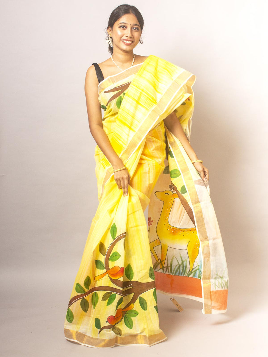Kerala Cotton Hand Painted Saree - 20316 Saree AEVUM