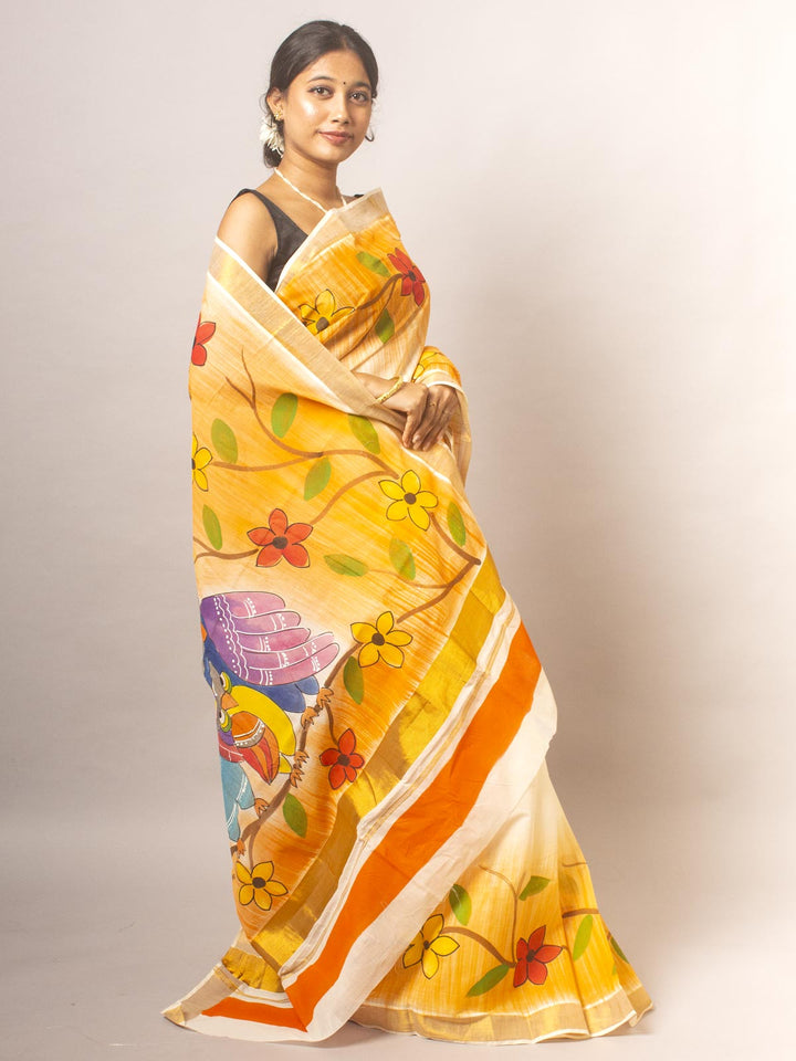 Kerala Cotton Hand Painted Saree - 20338 Saree AEVUM