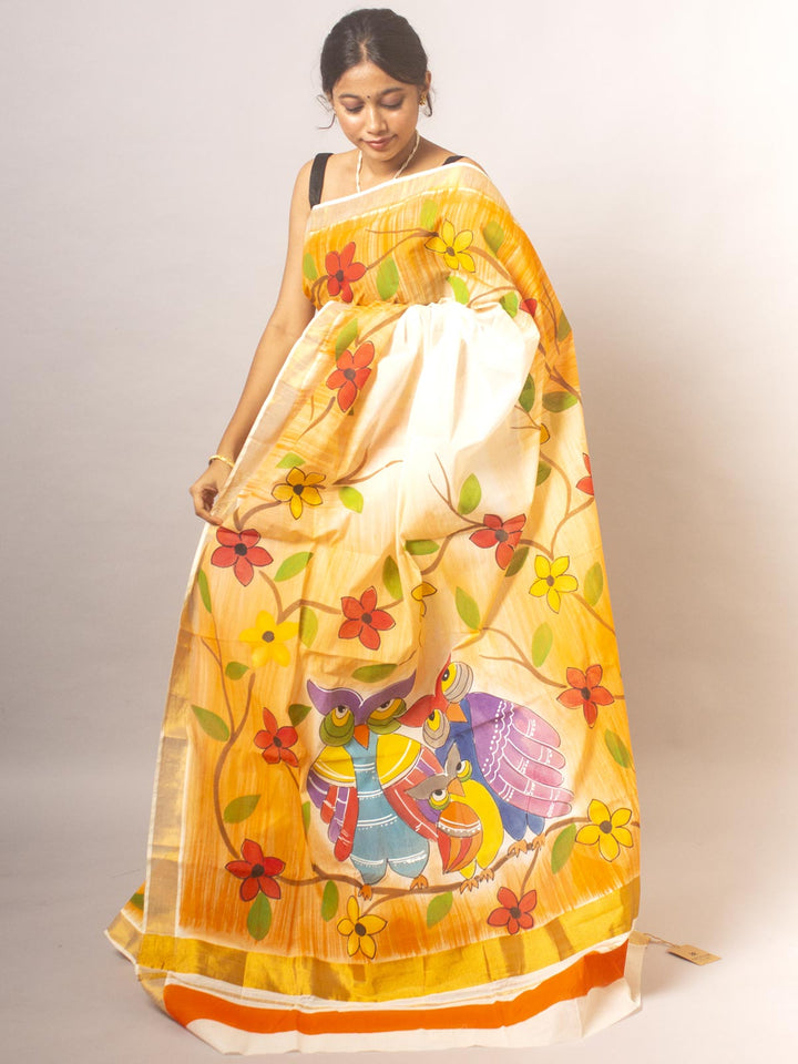 Kerala Cotton Hand Painted Saree - 20338 Saree AEVUM