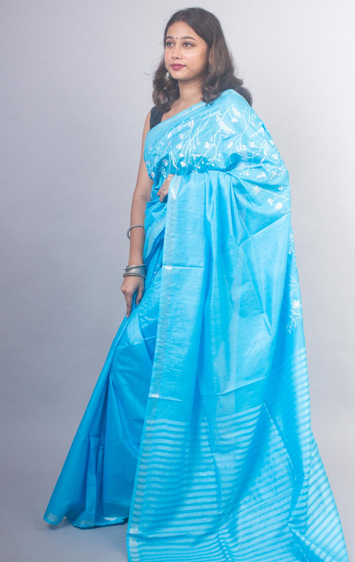 Linen Embroidered Saree - 20880 Saree AEVUM