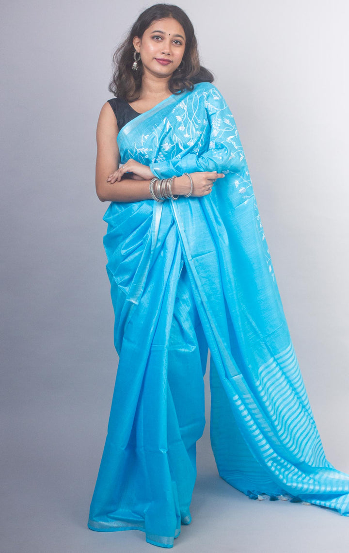 Linen Embroidered Saree - 20880 Saree AEVUM
