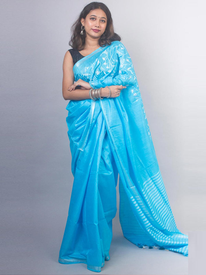 Linen Embroidered Saree - 20880 Saree AEVUM