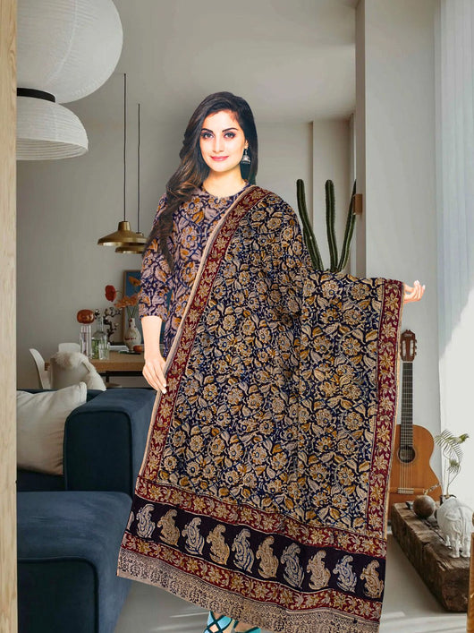 Pure Cotton Kalamkari Kurta Set - 20961 Women's Kurta Set AEVUM 2   