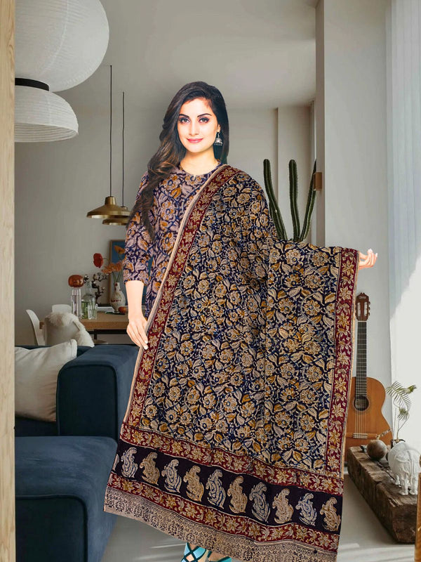 Pure Cotton Kalamkari Kurta Set - 20961 Women's Kurta Set AEVUM 2   