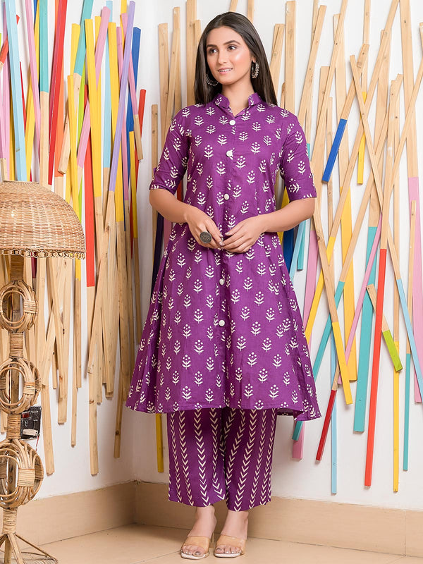 Pure Cotton Dabu Printed Custom Fitted Kurta Set - 21578-02