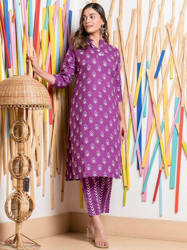 Pure Cotton Dabu Printed Custom Fitted Kurta Set - 21578-03