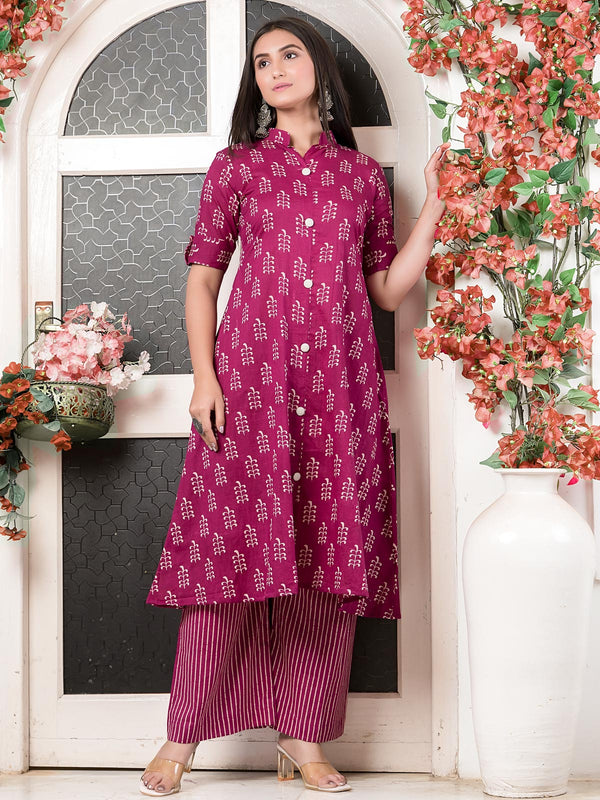 Pure Cotton Dabu Printed Custom Fitted Kurta Set - 21582-02