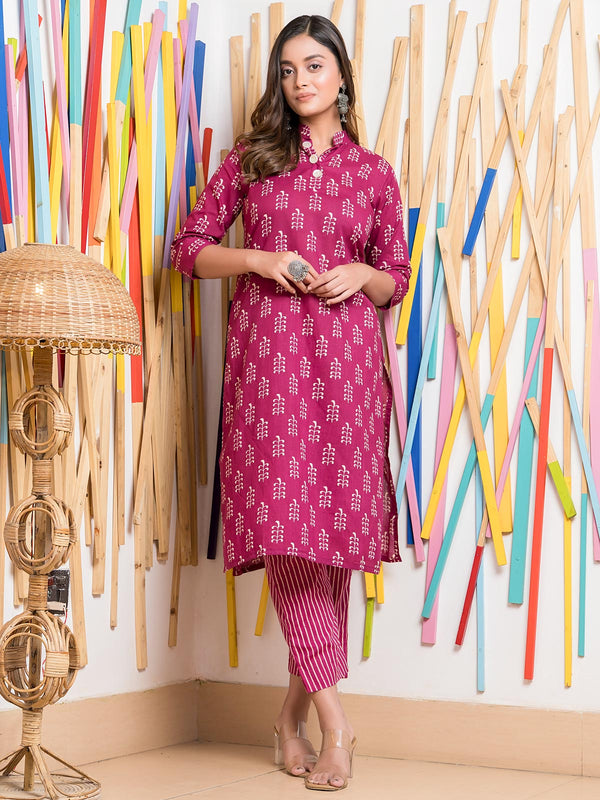 Pure Cotton Dabu Printed Custom Fitted Kurta Set - 21582-03