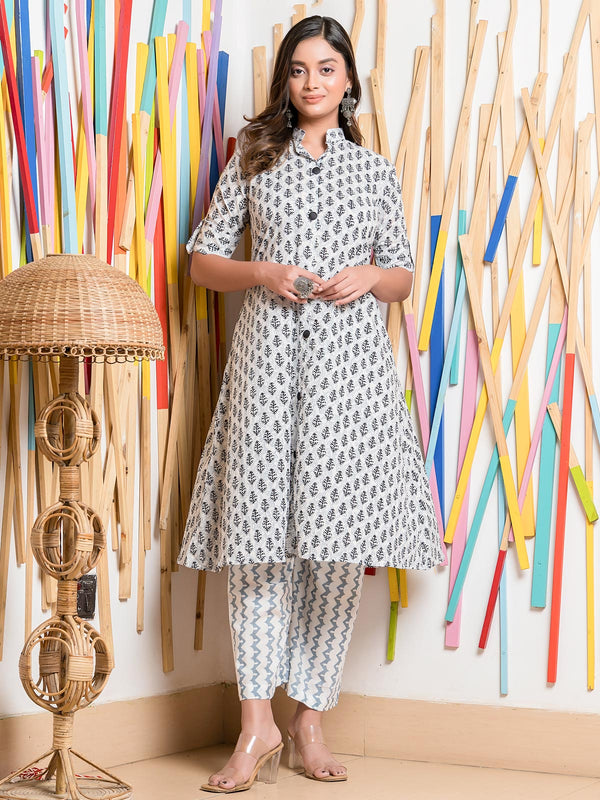 Pure Cotton Dabu Printed Custom Fitted Kurta Set - 21586-02