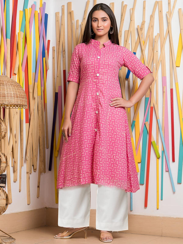 Pure Cotton Dabu Printed Custom Fitted Kurta Set - 21587-02