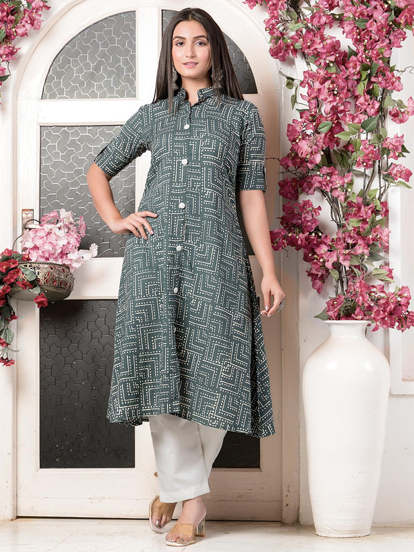 Pure Cotton Dabu Printed Custom Fitted Kurta Set - 21589-02