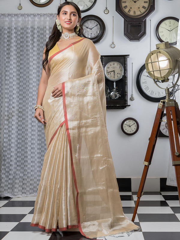 Beige Cotton Tissue Saree - 21831