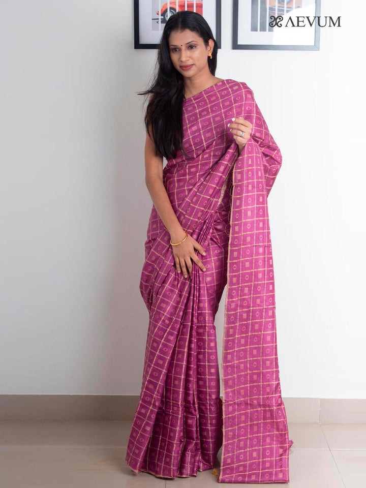 Katan Silk Saree with Checks - 2261 Saree AEVUM