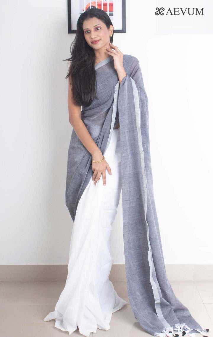 Mulmul Cotton Half-Half Saree - 2633 - AEVUM